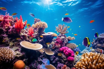 Underwater Paradise. Vibrant Coral Reef Teeming With Colorful Fish And Marine Life. Generative AI