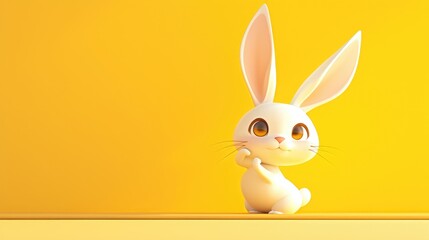 A charming cartoon cartoon rabbit character set against a vibrant yellow background perfect for Chinese New Year celebrations Lunar Festivals and the Year of the Rabbit in 2023 This delight