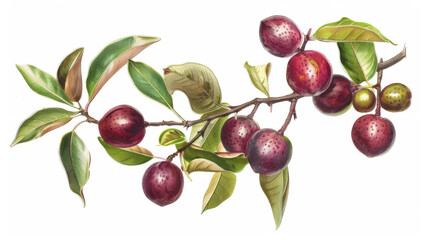 Classic botanical drawing of a camu camu berry.academy, aesthetic,isolated on white background, old botanical illustration