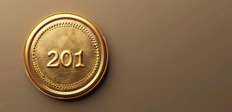 Gold Coin Commemorating '201' on a Wall
