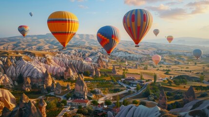 Obraz premium Picturesque sky with a multitude of colorful hot air balloons drifting gracefully