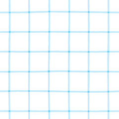 Light pastel blue grid seamless vector pattern. Hand-drawn blue grid on white background minimalist plaid check pattern.