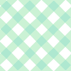 Light mint green diagonal Vichy check seamless vector pattern. Hand-drawn pastel green Gingham check background.