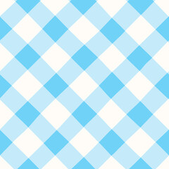 Light blue diagonal Vichy check seamless vector pattern. Hand-drawn pastel blue Gingham check vintage summer background
