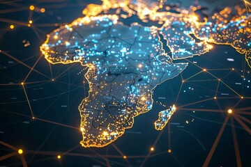 Digital Map of Africa Network Connection created with Generative AI