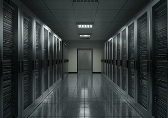 Server room with rows of server racks