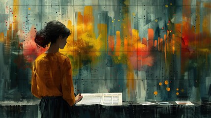 Obraz premium A conceptual painting of a person analyzing a financial report.