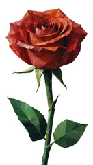 beautiful low-poly single red rose isolated with transparent background