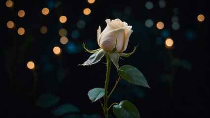 Obraz premium Bouquet of white rose and baby's breath on black background 