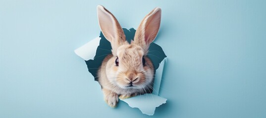 Obraz premium Playful Peek-A-Boo Bunny in a Paper Cutout