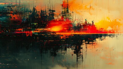 Obraz premium An abstract image featuring glitch art, with colorful digital artifacts disrupting a simple background. The photograph captures the chaotic beauty of digital errors, creating a visually striking