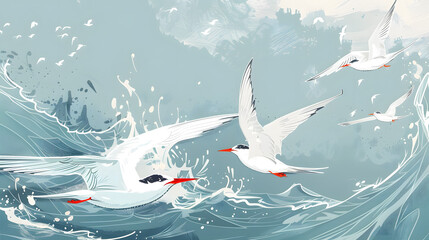 Peaceful birds flying in a clear blue sky