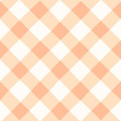 Peach pink diagonal Vichy check seamless vector pattern. Hand-drawn pastel coral orange pink Gingham check background.