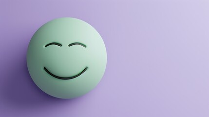 Fototapeta premium relieved emoji on a lavender background with space for copy The emoji is light green with a calm smile