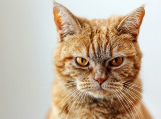 Cute Tabby Ginger Cat Sits and Looks at Camera