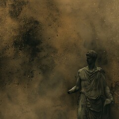 Obraz premium Timeless Stoic Statue An Iconic Marble Sculpture Blending Ancient Greek and Roman Mythology with Stoical Expressionism Showcasing Heroic Strength Resilience and Wisdom in a Celestial Epic Setting