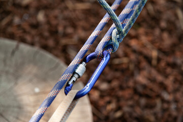 View of the carabiner connected to the rope