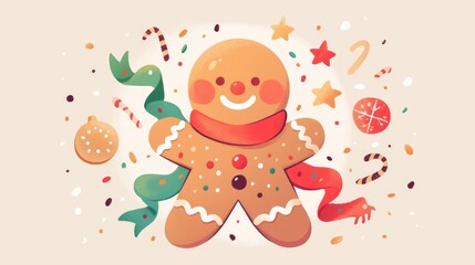 Illustration of a festive gingerbread man cookie shaped like a little man complete with colorful icing perfect for spreading holiday cheer during Christmas and New Year s celebrations Creat