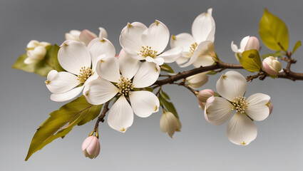 white and pink dogwood flowers on gray background.