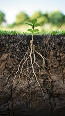 Investment roots spread deep into the economic soil, capturing a wide shot of the intricate network beneath the surface.