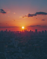 As the new dawn rises, hope is ignited in the world of finance, capturing a wide shot of the sunrise over the cityscape.