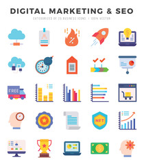 DIGITAL MARKETING & SEO icons set for website and mobile site and apps.