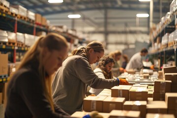 Warehouse Employees Unloading Packages for Storage and Distribution