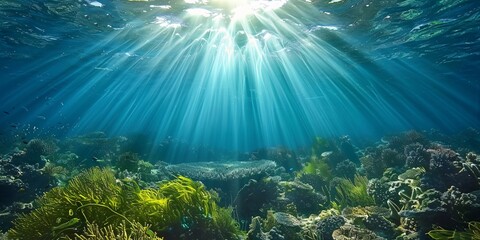 Fototapeta premium Sunbeam Reflections in an Underwater Coral Reef