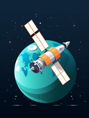 Naklejka premium Satellite Orbiting Earth Illustration