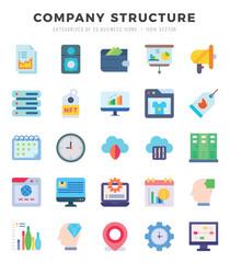 Company Structure icons set. Collection of simple Flat web icons.