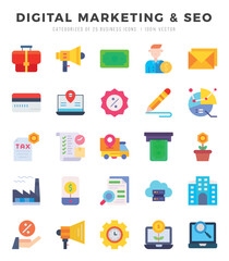 DIGITAL MARKETING & SEO icons set. Collection of simple Flat web icons.