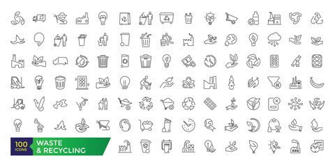 Waste and recycling line icons. Garbage disposal. Trash separation. Editable stroke. Vector UI and web icon set.