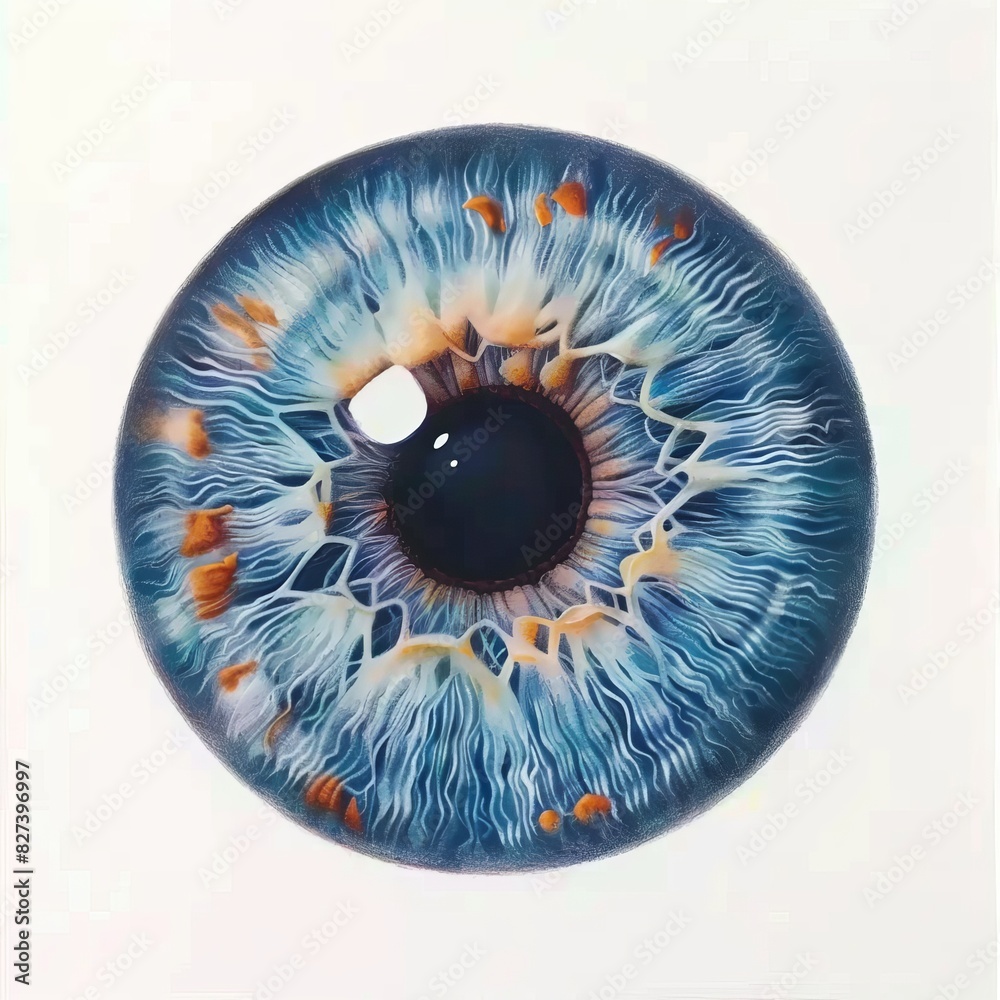 Wall mural extreme close up of a blue eye iris with intricate patterns, symbolizing the beauty and complexity o