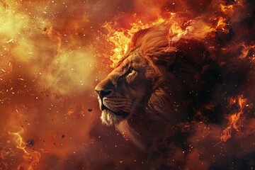 Naklejka premium Raging Lion in Apocalyptic Chaos