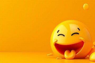 Fototapeta premium Smiling emoji - happy emoticon on yellow background. Beautiful simple AI generated image in 4K, unique.