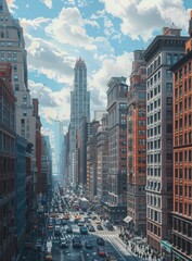 Bustling Traffic and Cityscape in New York City