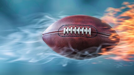American football thrown with intensity leaves fiery trail in its wake during high speed toss