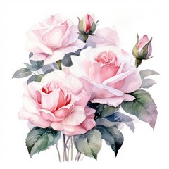 Luxurious pink roses. Aesthetic watercolor floral Spring.