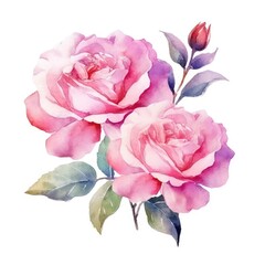 Luxurious pink roses. Aesthetic watercolor floral Spring.