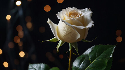 Bouquet of white rose and baby's breath on black background
