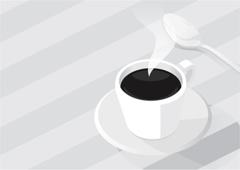 A Cup of Coffee with Spoon Black and White Vector Illustration