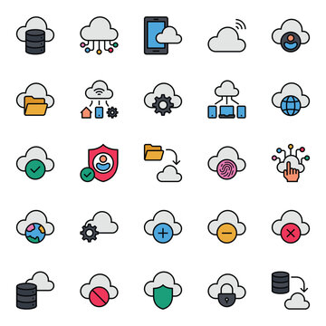 Filled outline icons set for Cloud computing.