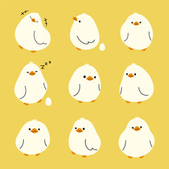 White duck 2 cute on a yellow background, vector illustration.