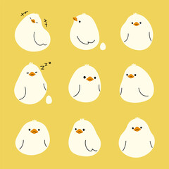 White duck 5 cute on a yellow background, vector illustration.