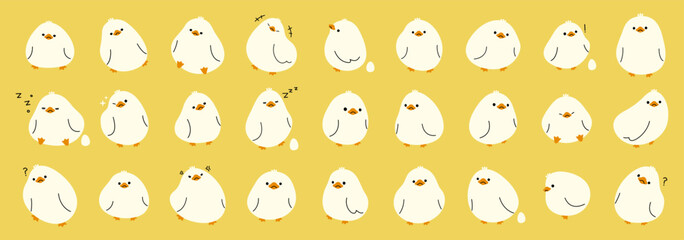 White duck collection 1 cute on a yellow background, vector illustration.