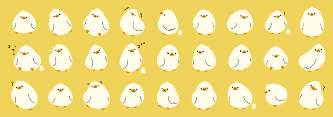 White duck collection 1 cute on a yellow background, vector illustration.