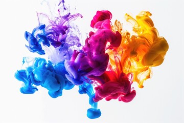 colourful gradient ink drop into liquid with white background
