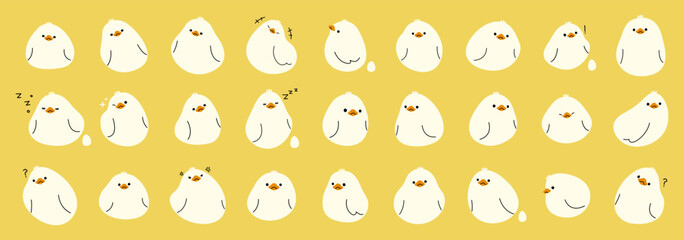White duck collection 2 cute on a yellow background, vector illustration.