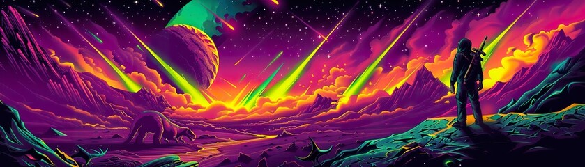 A comet impact event, dinosaurs looking up as the sky ignites, the end of an era - 16:9