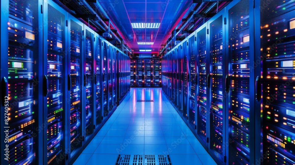 Poster a large room filled with computer servers